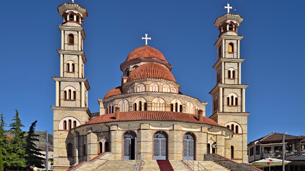 Orthodox Resurrection Cathedral in Korça, Albania – featured in Tour Albania's cultural city tours.