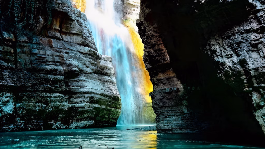 Majestic waterfall inside Osumi Canyon in southern Albania – a natural wonder featured in Tour Albania adventures.